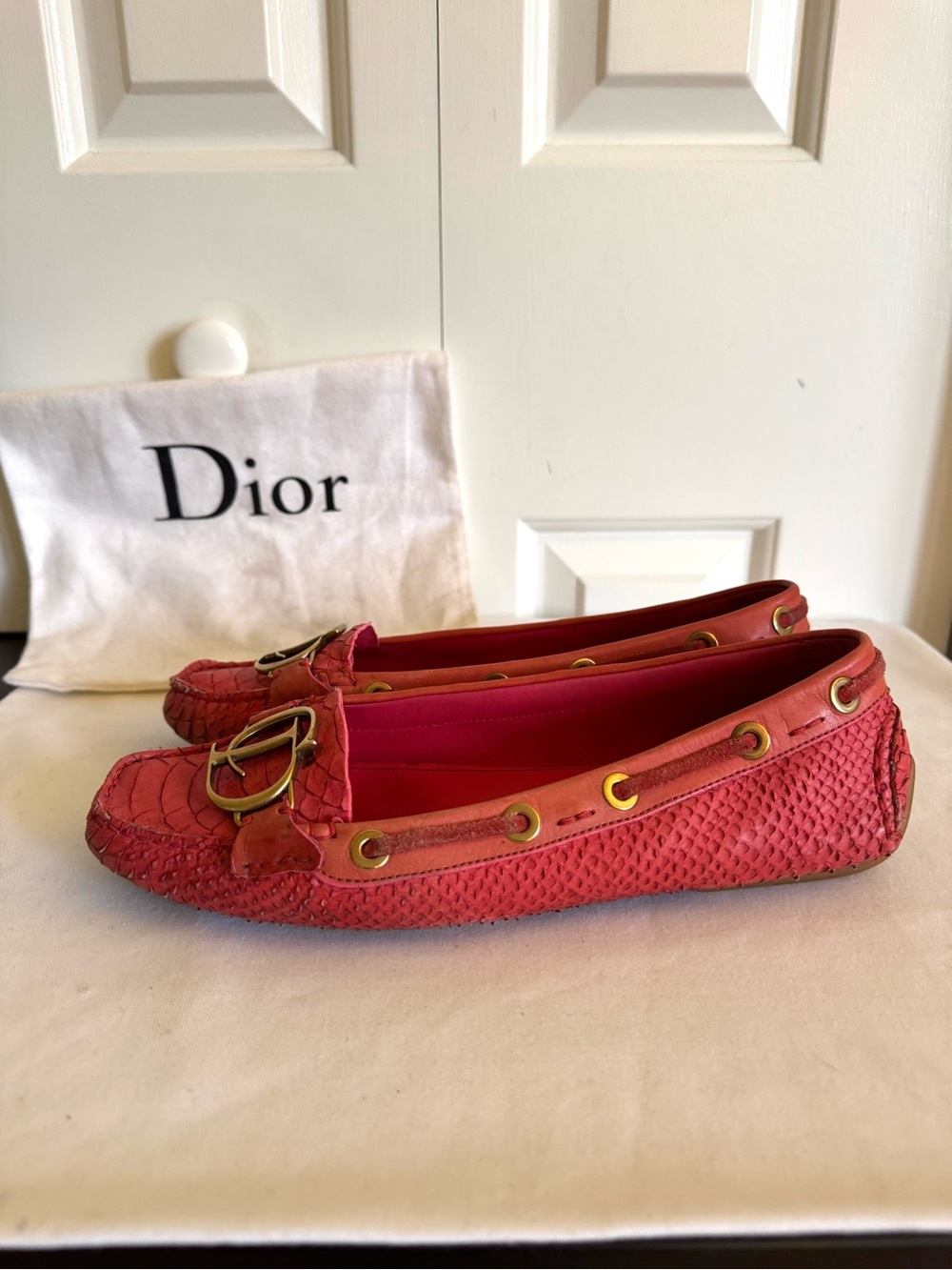 DIOR Coral Snake Skin Leather Moccasins 8-8.5 - Picture 2 of 7